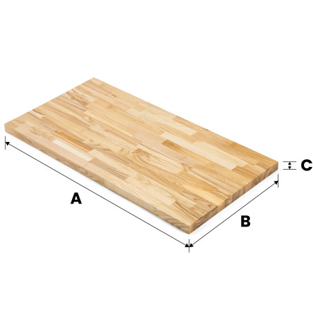 Rysunek poglądowy wymiarów: A to długość, B to szerokość, C to grubość.