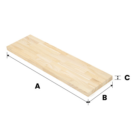 Rysunek poglądowy wymiarów: A to długość, B to szerokość, C to grubość.