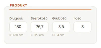 Sekcja Produkt z wypełnionymi polami wymiarów i ilości