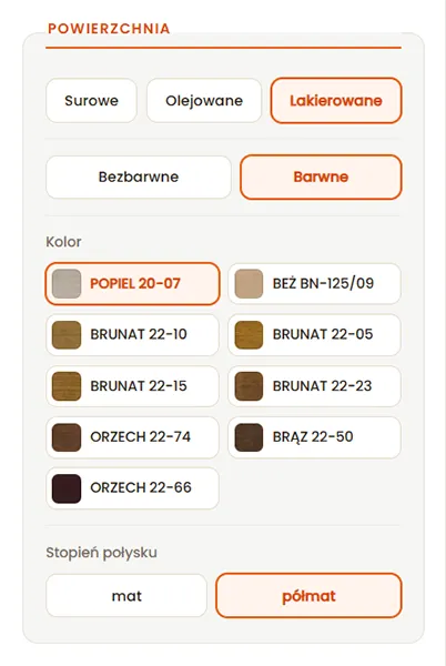 Sekcja Powierzchnia z wybranym wykończeniem